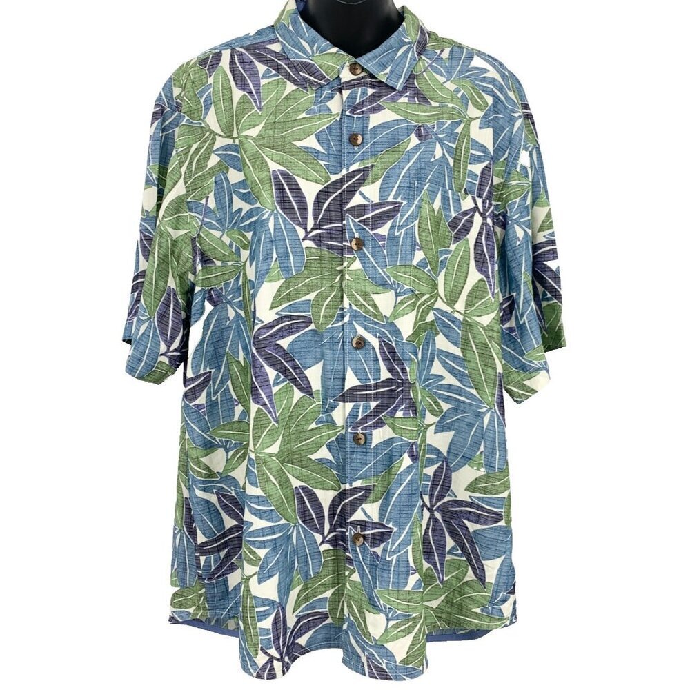 Tommy Bahama Aloha Short Sleeve XL Extra Large Blue Green Coconut Point Collar